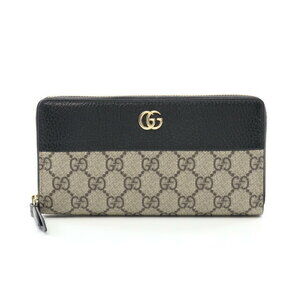Gucci Marmont GG Round Long Wallet Canvas Leather Beige Black